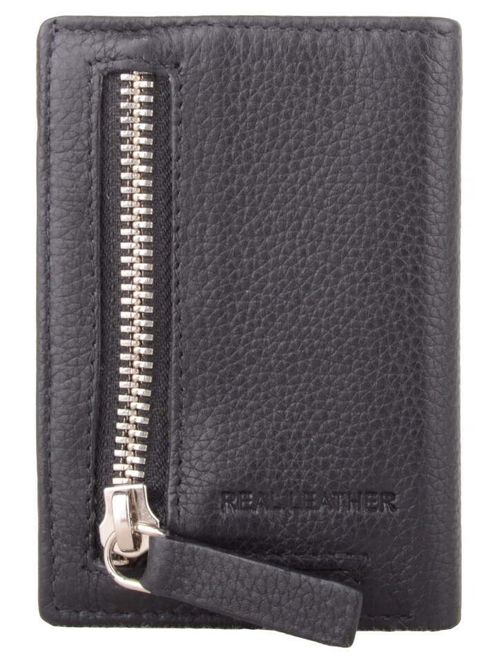 image 1 of London Leathergoods Unisex Genuine Leather RFID Protected Credit Travel Card Holder Case | Black | Black