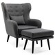image 8 of Winslow Wing Back Fabric Occasional Button Back Armchair w Footstool (Grey)