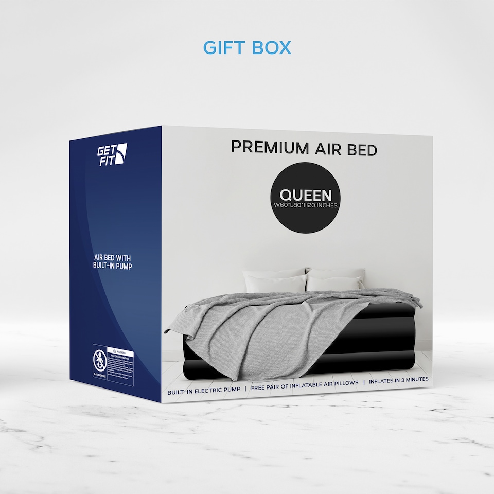 image 1 of Get Fit Air Bed With Built In Electric Pump - Premium King Size - Blow Up Bed With 2 X Free Pillows - Elevated Inflatable Air Mattress | Black | Black / Grey | 1