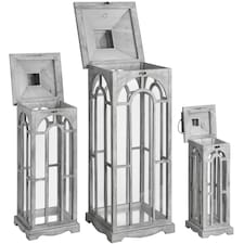 Hill Interiors Archway Design Wooden Candle Lanterns (Set Of 3) - Grey - One Size