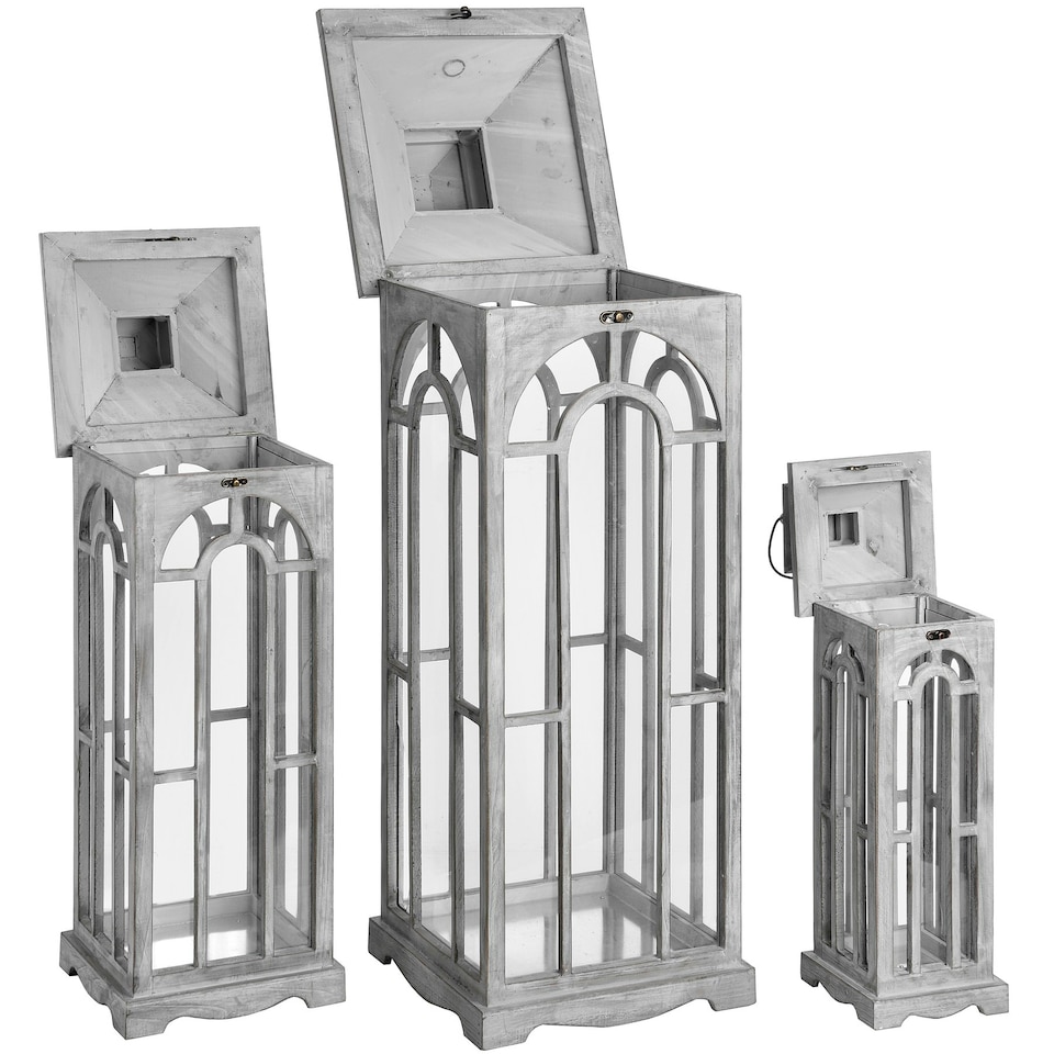 Hill Interiors Archway Design Wooden Candle Lanterns (Set Of 3) - Grey - One Size
