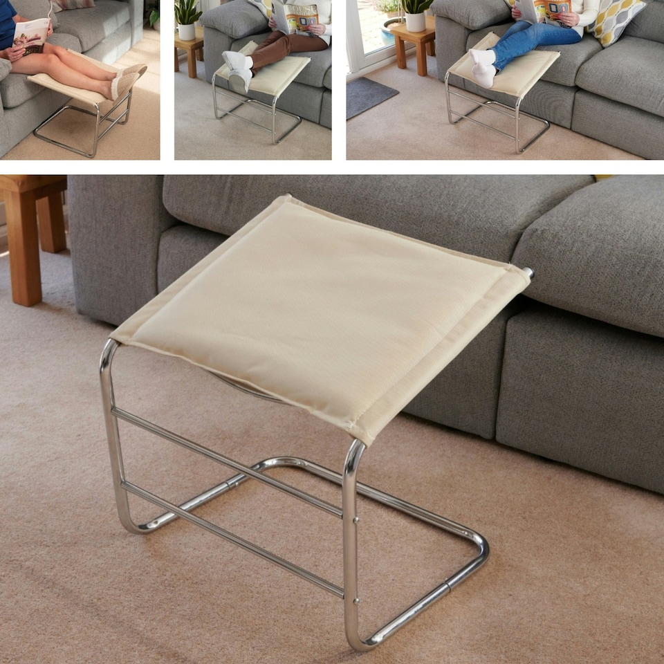 image 1 of Greenhurst Beige Footrest with Chrome Frame – Ergonomic Leg Support for Relaxation & Improved Circulation Brown | Beige
