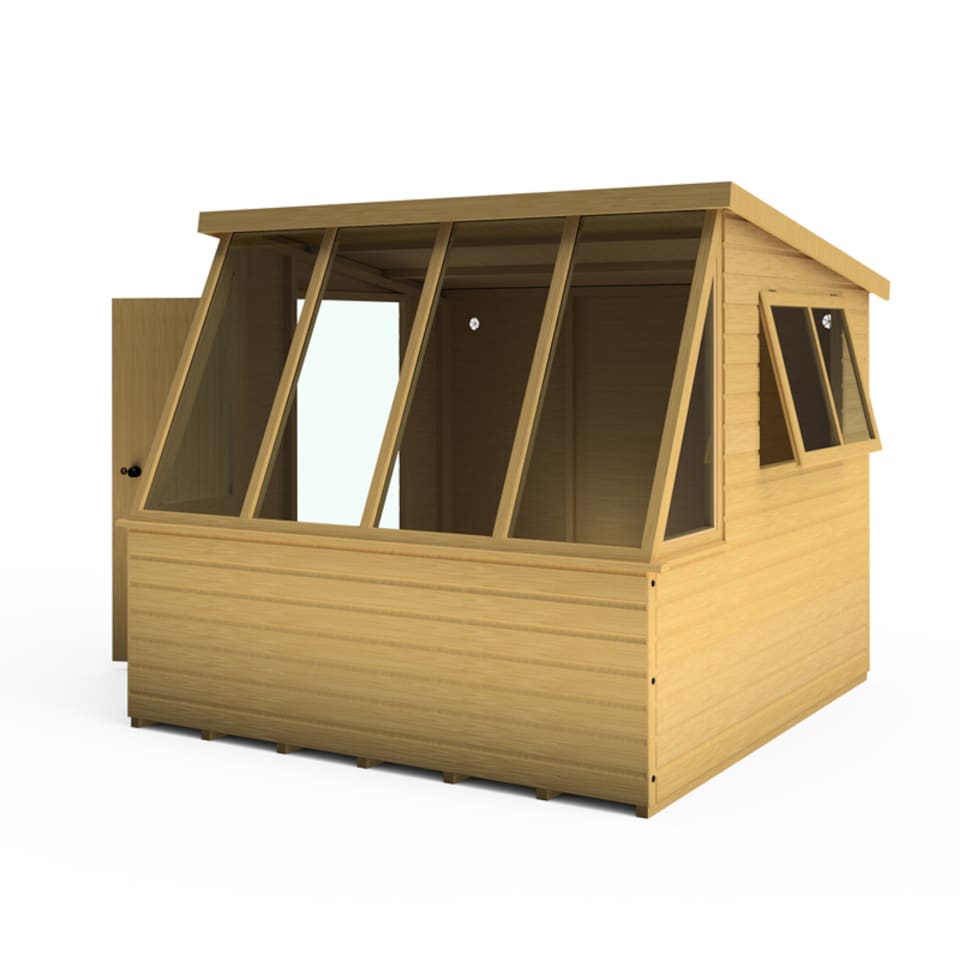 image 1 of Iceni 8 x 8 Feet Potting Shed Pre Hung Doors with Opening Glass Side Window Style A | Brown