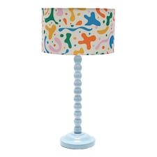 ValueLights Bobbles Powder Blue Table Lamp with Abstract Shapes Shade & Bulb | Multi