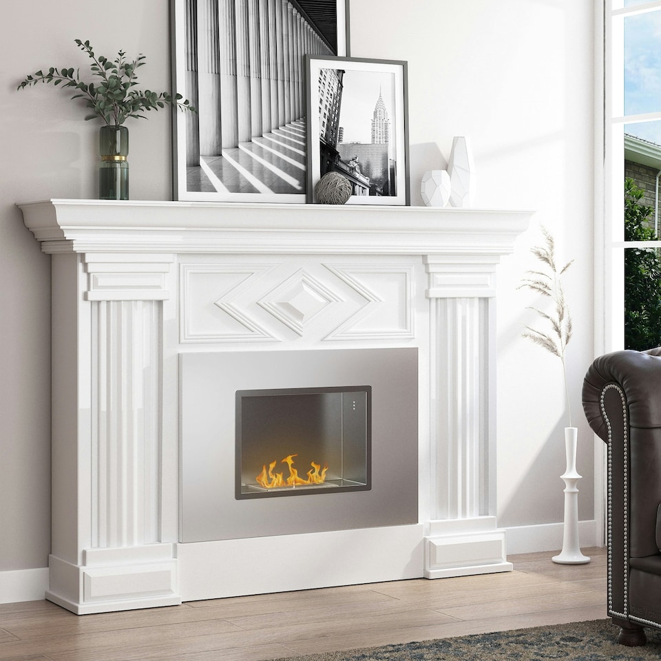image 1 of HOMCOM Wall Mounting Bio Ethanol Fireplace Heater with 1.2L Tank, Silver
