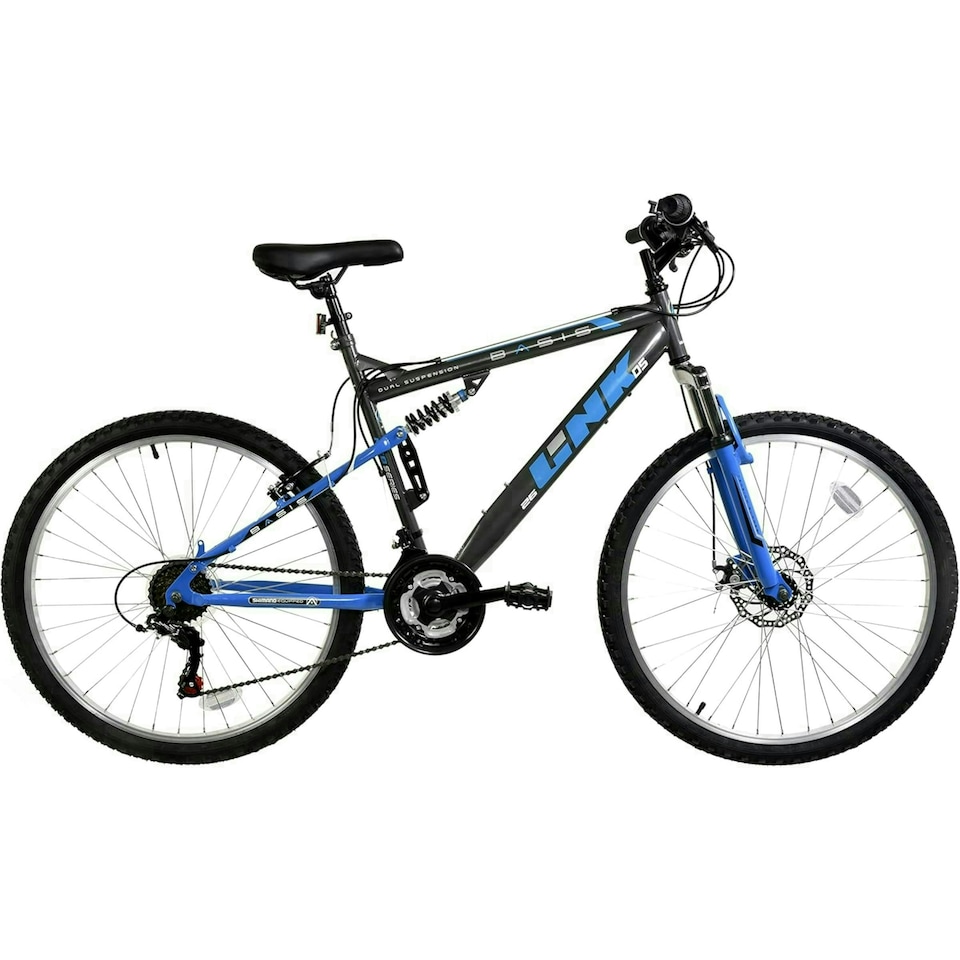 Basis Link DS Full Suspension Mountain Bike, 26" Wheel - Graphite/Blue