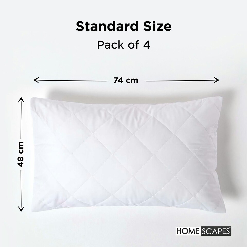 image 1 of Homescapes Standard Size Quilted Pillow Protector - Pack of 4 White