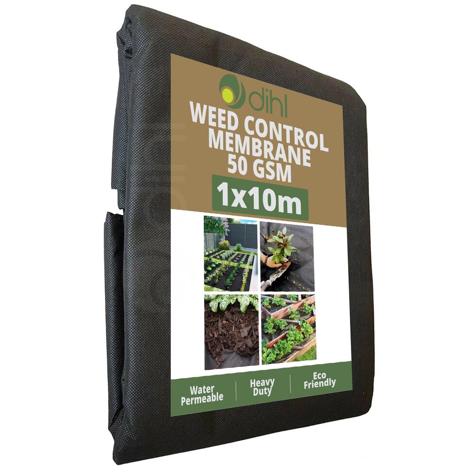 image 1 of Dihl 1M x 10M Weed Barrier Control Membrane, Non-Woven UV Stabilised Ground Cover, Black, High-Density Polypropylene. For Landscaping, Patios, Flower Beds, Grass, and More. 10MÂ² Covereage