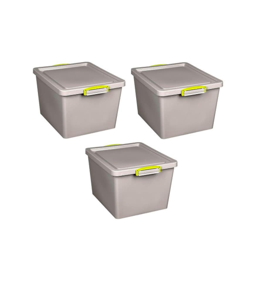3 x Really Useful Box 33.5 litres nestable box with lid - Recycled Dove Grey
