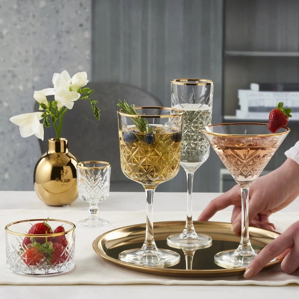 image 1 of Timeless Champagne Flutes With Gold Rim Party Glassware Gift Set 175ml | Clear | Clear | Set of 8