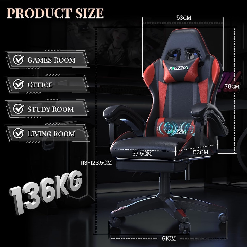 image 1 of Rattantree Ergonomic Gaming Chair Massage Lumbar Footrest Leather Swivel 150 Kg Capacity