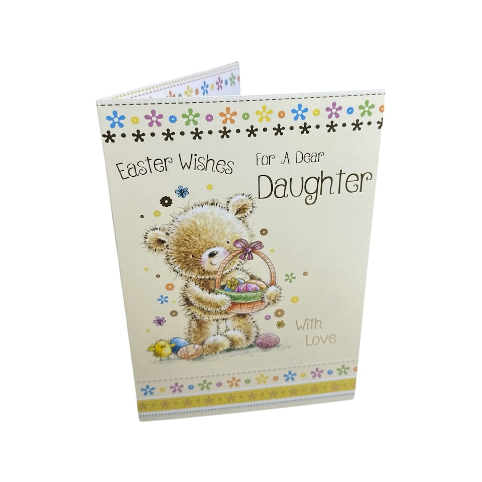 image 1 of For Dear Daughter Teddy Holding Egg Basket Design Easter Card