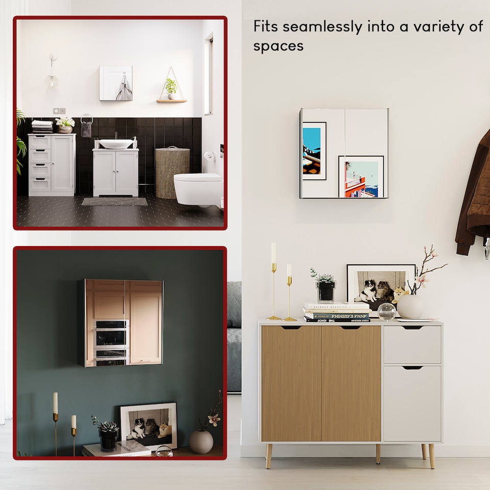 image 1 of Bath Vida Tiano Stainless Steel Mirrored Double Wall Mounted Bathroom Cabinet | Chrome | Stainless Steel | 1