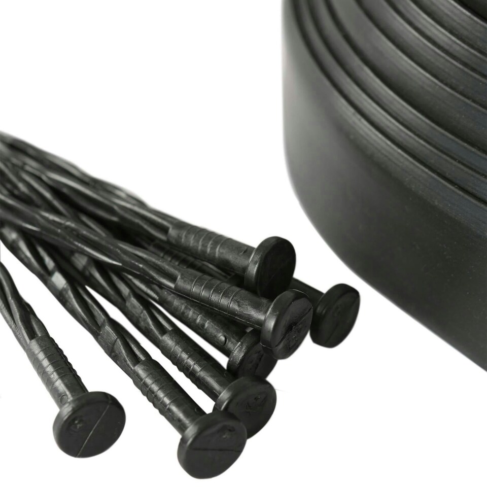 image 1 of Harbour Housewares Flexible Plastic Lawn Edging with 40 Pegs & Mallet - 10m x 4cm - Black Black