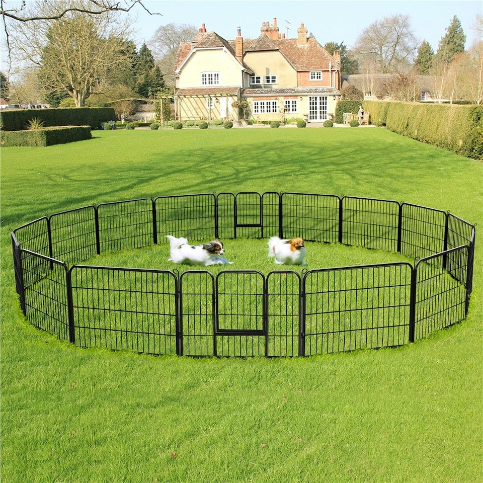 image 1 of Yaheetech 16 Metal Dog Playpen Panels, 80 × 60 cm Black