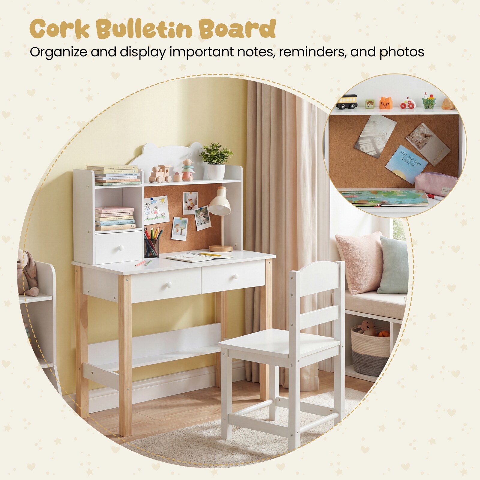 COSTWAY Wooden Kids Study Desk and Chair Set - Tesco Groceries