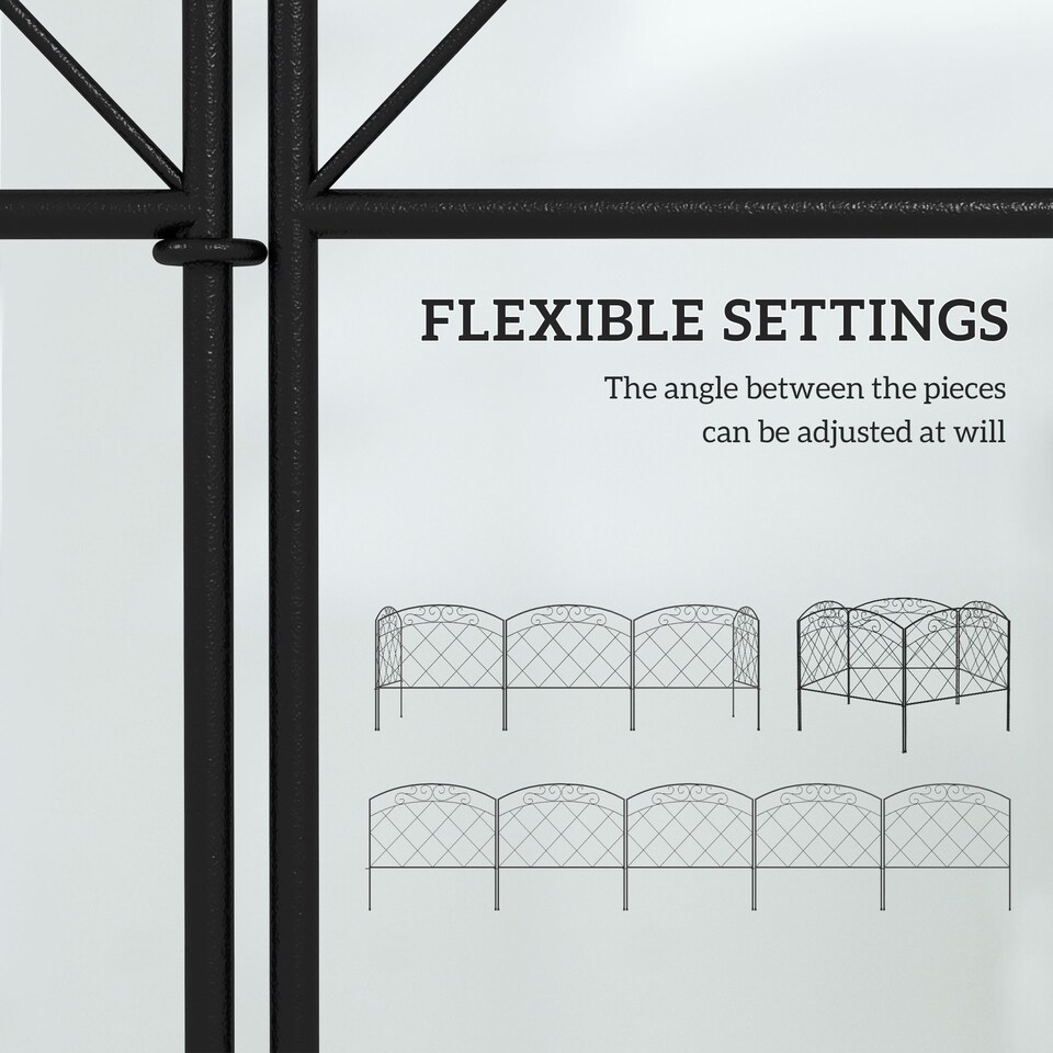image 1 of Outsunny 61 cm x 3 m Outdoor Picket Fence Panels with Panels, Swirls, Black | Black | Black | 305L x 61H cm | 1