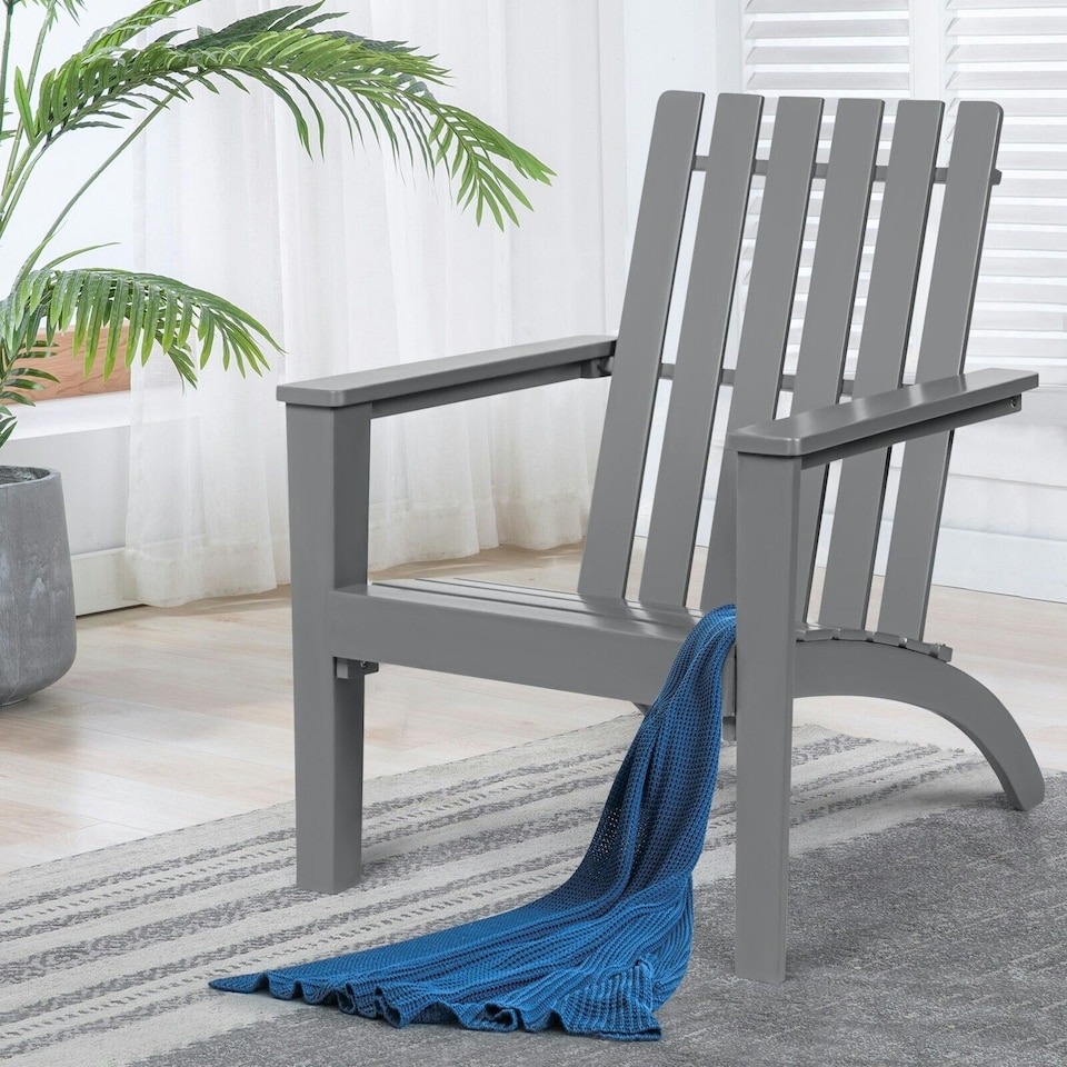 image 1 of COSTWAY Wood Adirondack Chair Outdoor Patio Chair Grey Grey