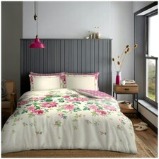 VELVETIO Fossy Complete Duvet Cover Set with Fitted Sheet Soft Printed Bedding Bedset Cream | King