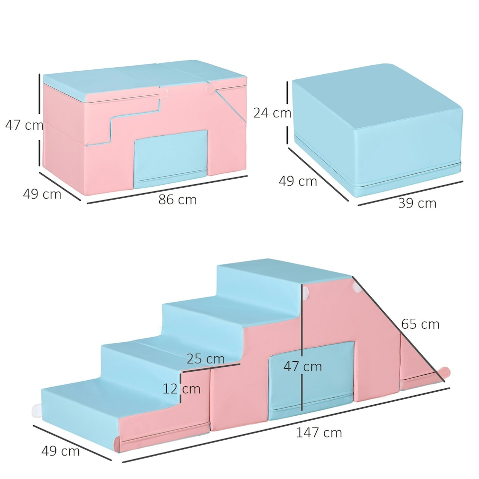 image 1 of HOMCOM 2-piece Soft Play Set, Baby Foam Climber Block for Toddler, Pink Blue