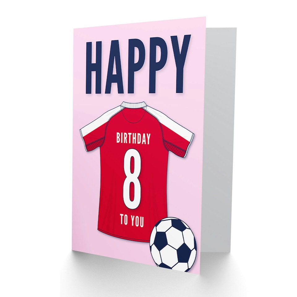 image 1 of Football Strip Kit White Red Jersey Age 8 Year Old Child Kids 8th Birthday Card