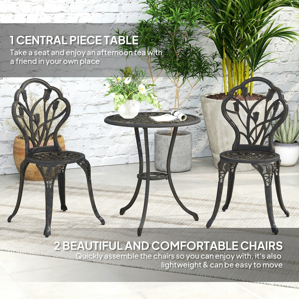 image 1 of Outsunny 3 Piece Bistro Set, Aluminium Garden Furniture with Umbrella Hole