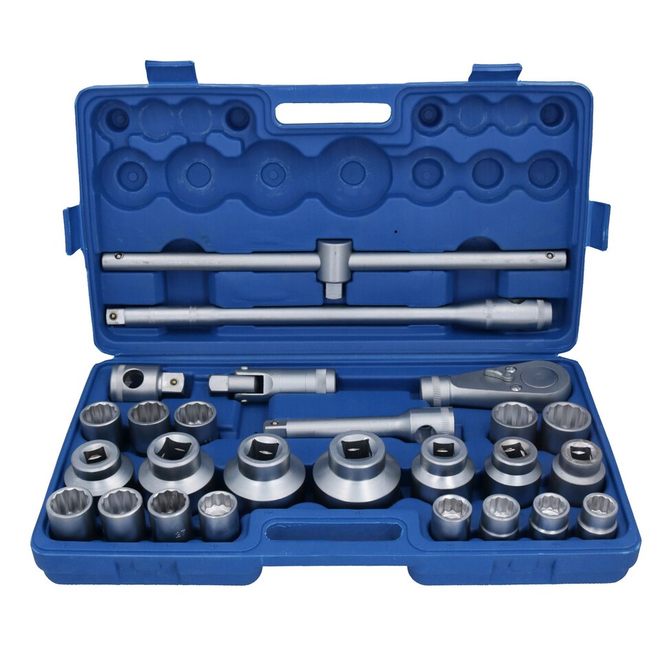 image 1 of 26pc 3/4" dr and 1" dr Shallow Socket Set 21mm - 65mm Metric Sizes Ratchet TE568