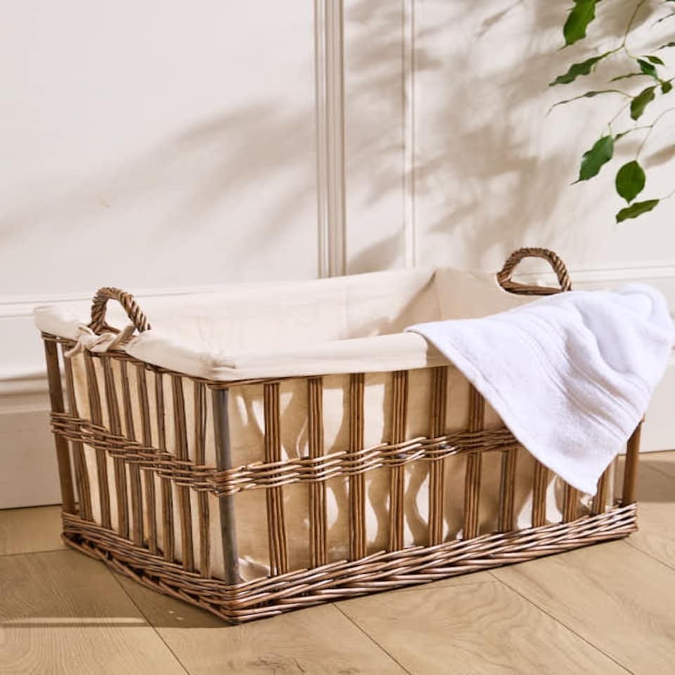 image 1 of Large Laundry Storage Basket with Lining Brown