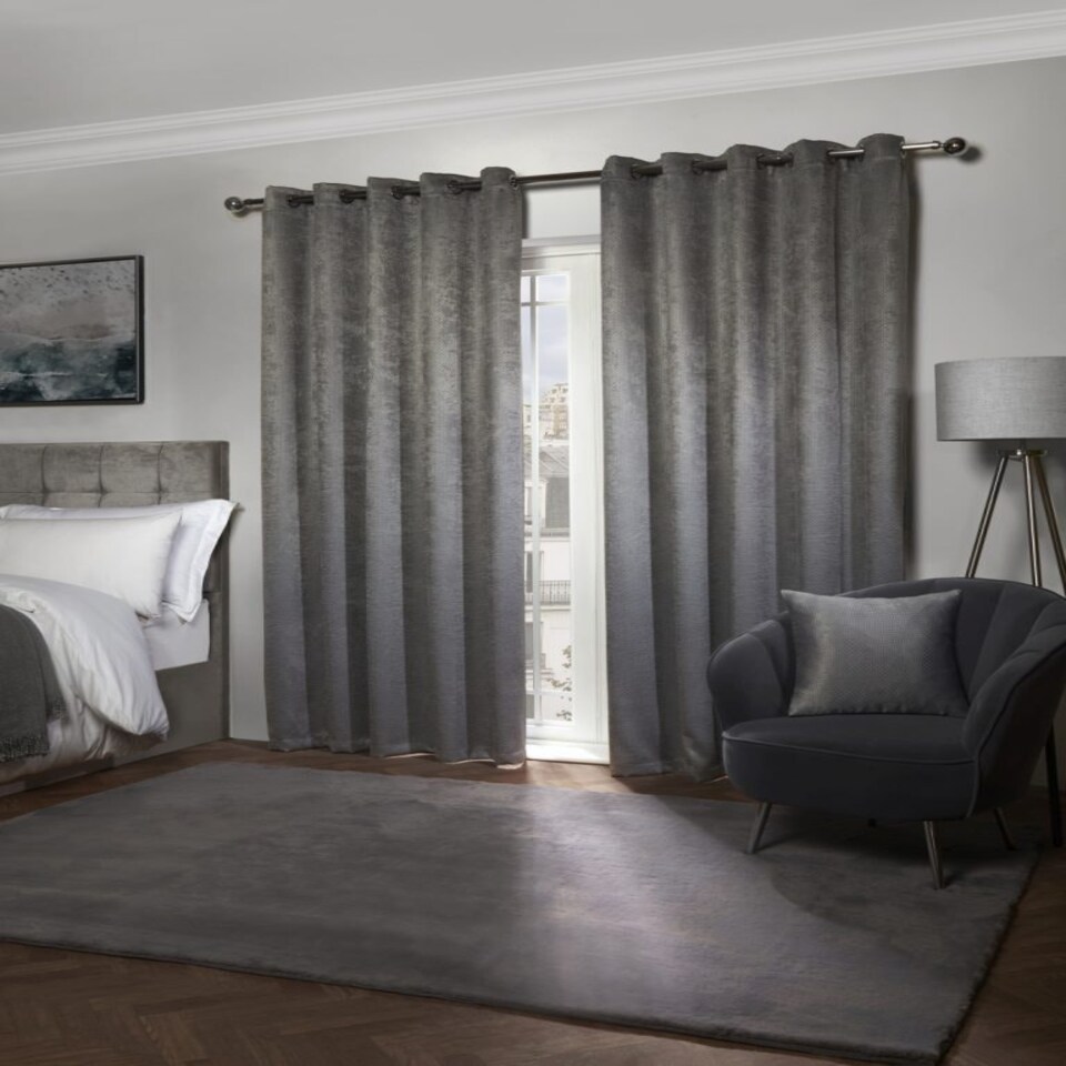 image 1 of Metro Thermal Blackout Eyelet Curtains 116cm x 137cm Silver Grey | Grey