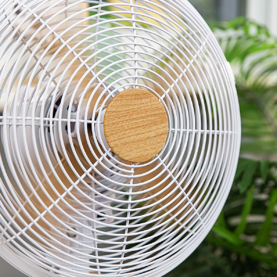 image 1 of Russell Hobbs RHMDF1201WDW Desk Fan Cooling White Scandinavian Wood Effect