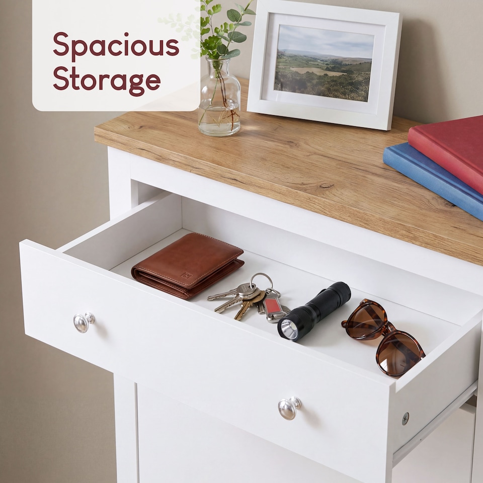 image 1 of Vida Designs Arlington 2 Door 1 Drawer Shoe Cabinet Shoe Rack Storage Cupboard, White & Oak | White | White | 1