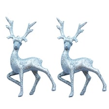 Silver Glitter Christmas Reindeer Hanging Decoration 21.5cm - Pack of 2