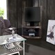 image 4 of Centurion Supports PANGEA Black/Walnut Beam-Thru Curved True-Corner 32"-50" TV Cabinet with Mounting Arm Black | Walnut