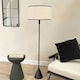 image 1 of ValueLights Mitch Natural Linen Black Trim Lamp Shade Black Wood Stem Triangle Floor Lamp Black