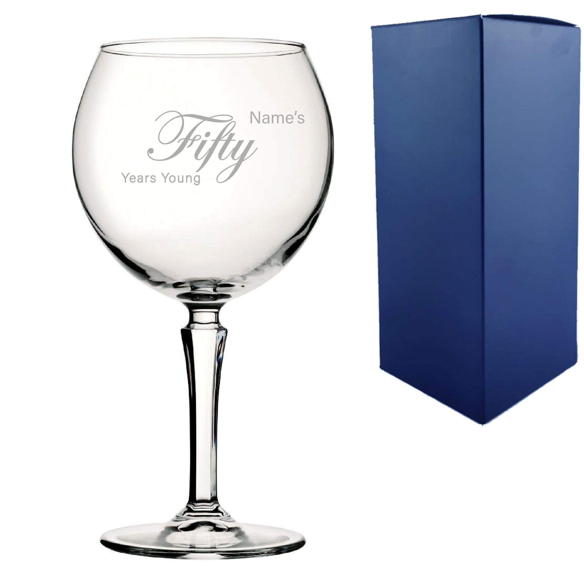 Uniqueful Personalised 50th Birthday Hudson Gin Glass Years Young Curly Font in Clear | Size: 1000ml