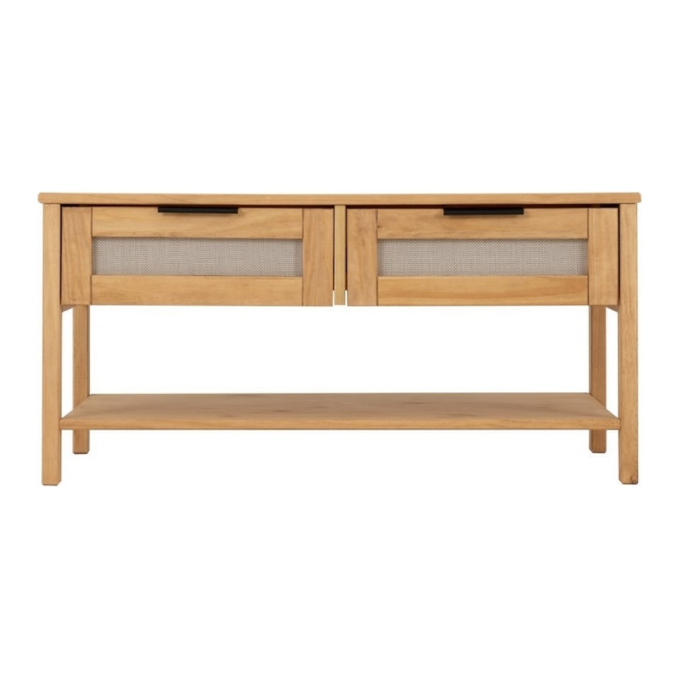 image 1 of Corona Rattan 2 Drawer Coffee Table - L50 x W90 x H43.5 cm - Distressed Wax Pine - Rattan Effect | Brown