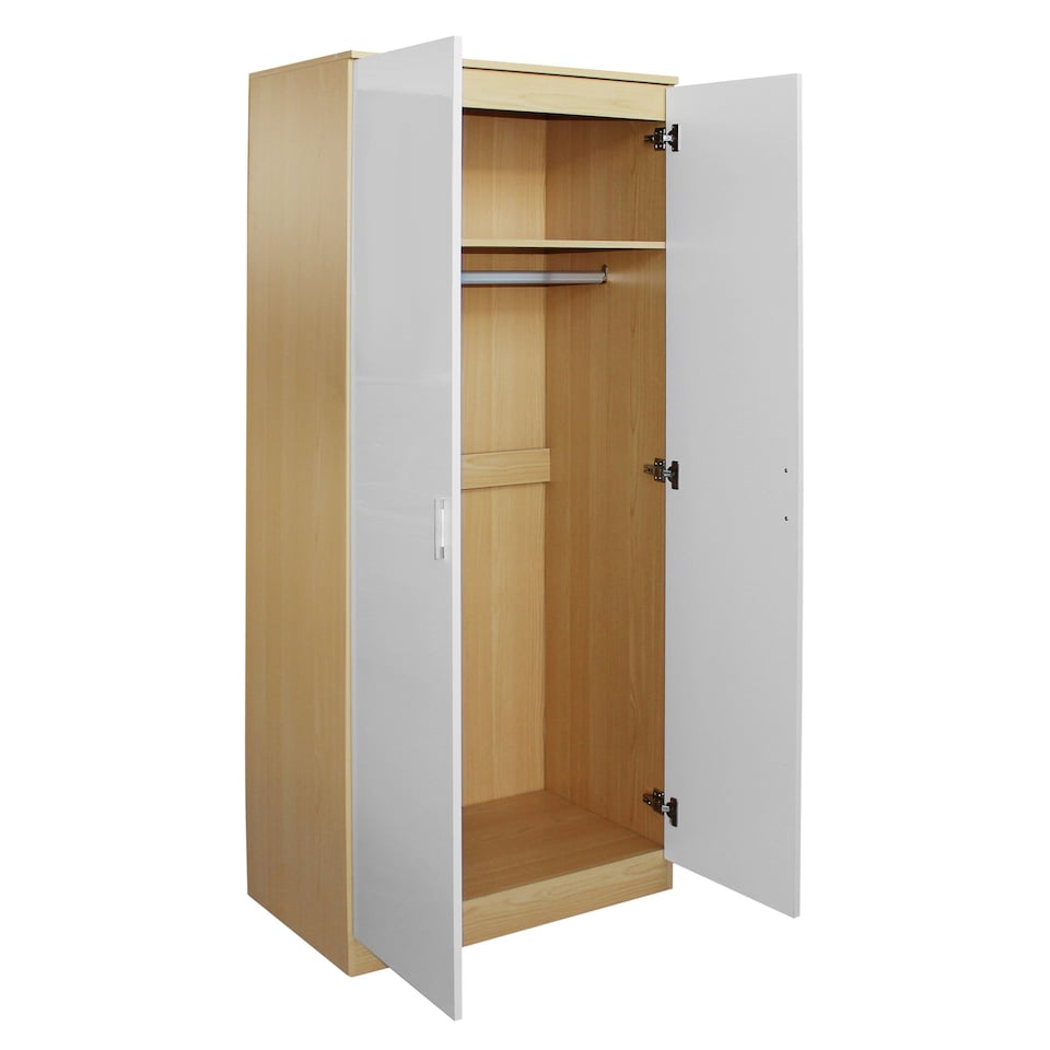 image 1 of Modern 2-Door Wardrobe, High Gloss Finish In Oak and White White | Oak