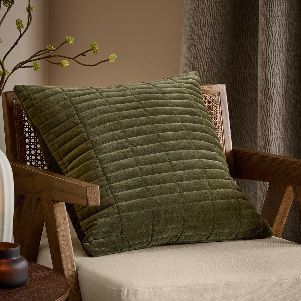 image 1 of Yard Dales Quilted 100% Cotton Velvet Cushion, Lichen