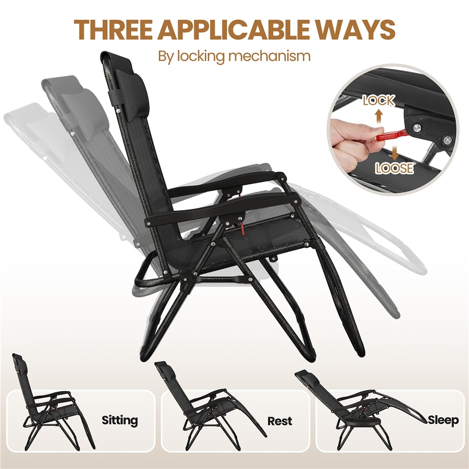 image 1 of Yaheetech 2PCS 63 cm W Zero Gravity Recliners-Black | Black | Black | One Size