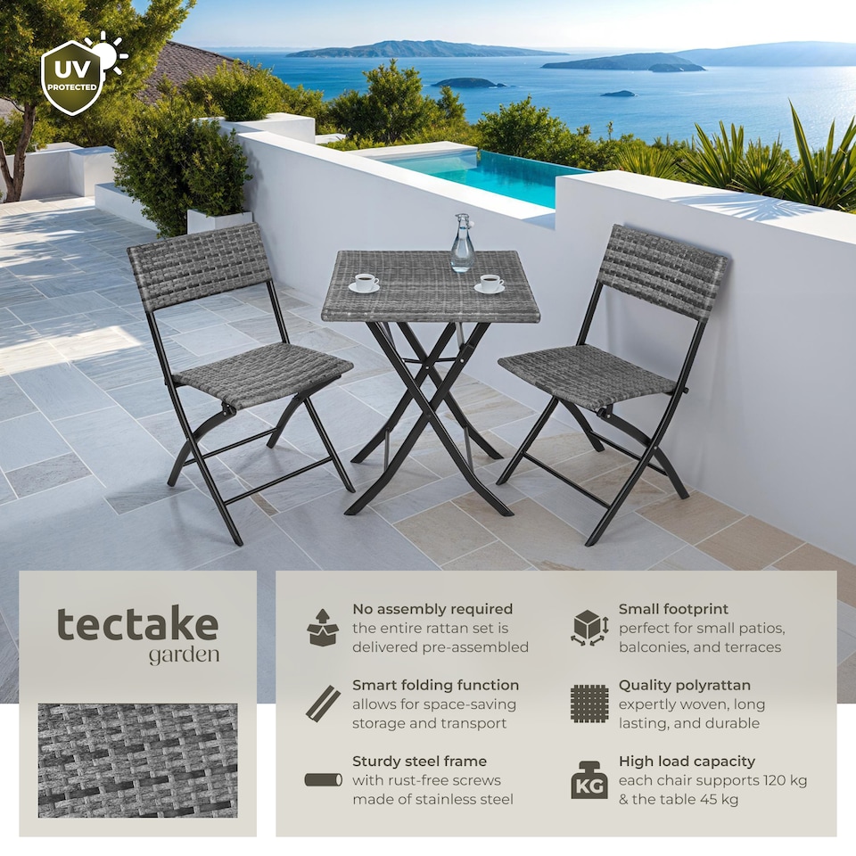 image 1 of Garden Furniture Set Trevi - 2 chairs, 1 table, bistro set, foldable | Grey | grey | 45 x 54,50 x 81 cm | 1