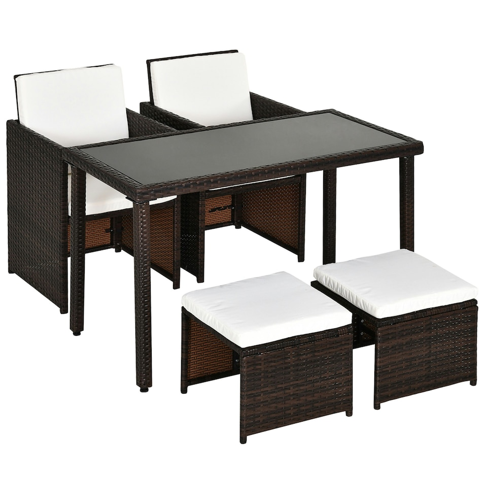 image 1 of Outsunny 5 Pieces Rattan Garden Furniture Sofa Set with Table Chair Foot