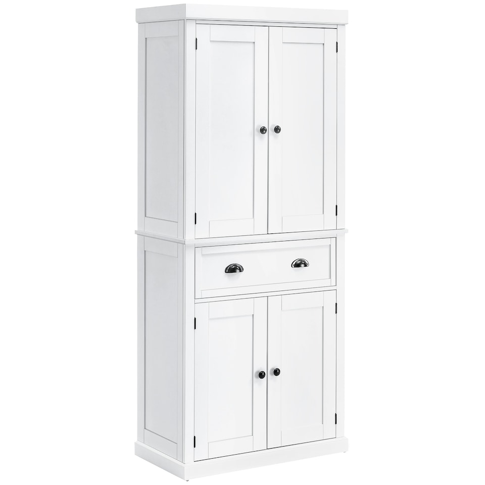 image 1 of HOMCOM Freestanding Kitchen Pantry Cupboard Storage Cabinet with Doors White