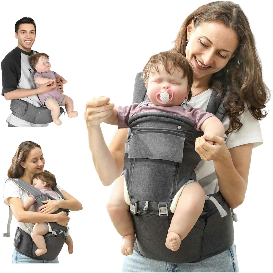 image 1 of AIYAPLAY 6-in-1 Baby Carrier for Newborn, Toddler with Removable Seat, Grey