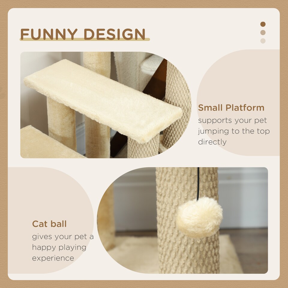 image 1 of pawHut Pet Stairs with 4-step Stair, Scratching Posts, Platforms, Toy Ball