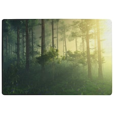 Forest in the morning in a fog in the sun, trees in a haze of light, glowing fog among the trees (Rug) Green | XL