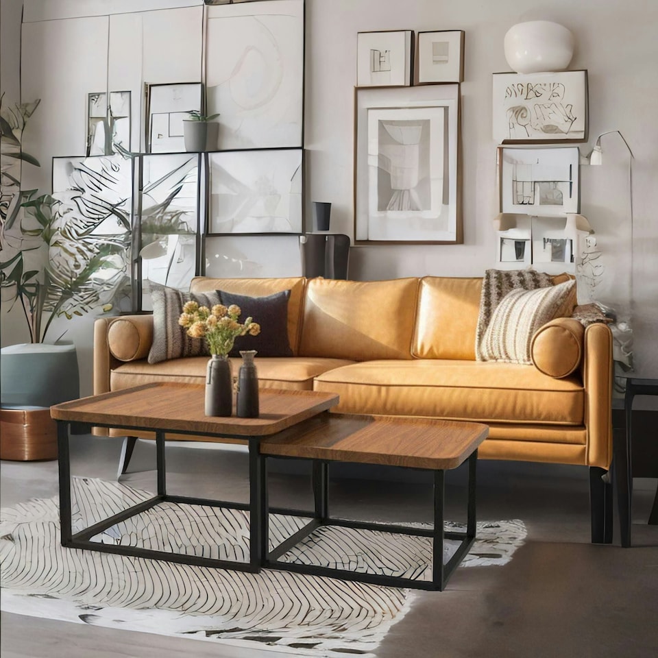 image 1 of 2PC Industrial Square Nesting Coffee Tables Rustic Brown Brown