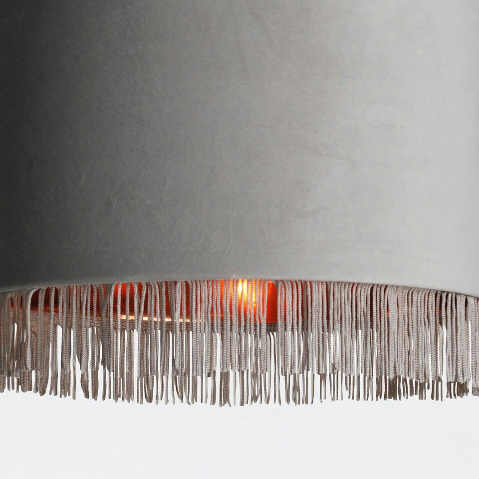 image 1 of Grey Velvet With Copper Inner Tassled Light Shade Grey | Copper