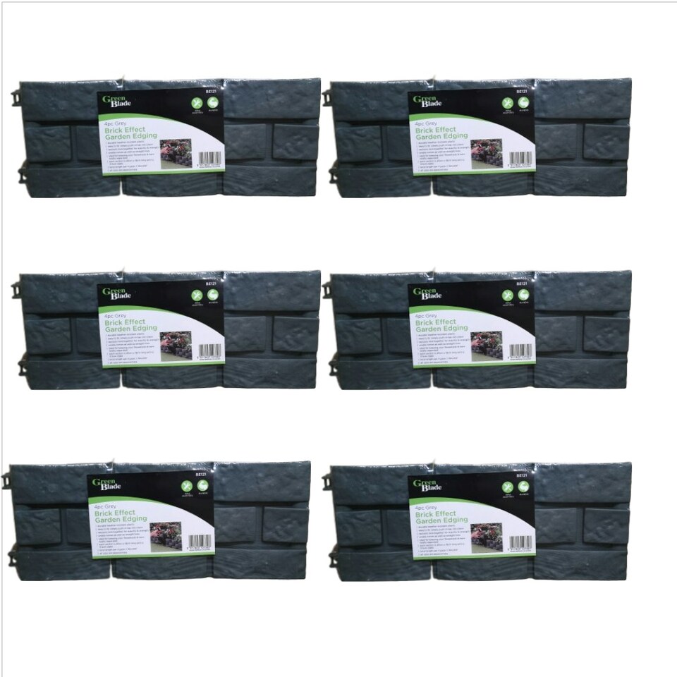 image 1 of 6 x 17cm 4 Piece Grey Brick Effect Garden Edging Boarder