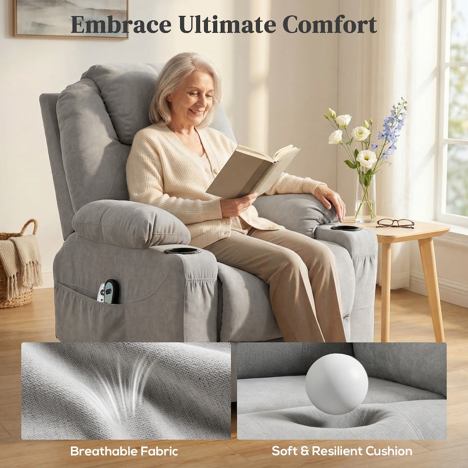 image 1 of HOMCOM Power Lift Recliner Chair with Vibration Massage, Light Grey