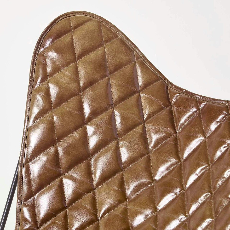 image 1 of Homescapes Brown Leather Diamond Butterfly Chair Brown